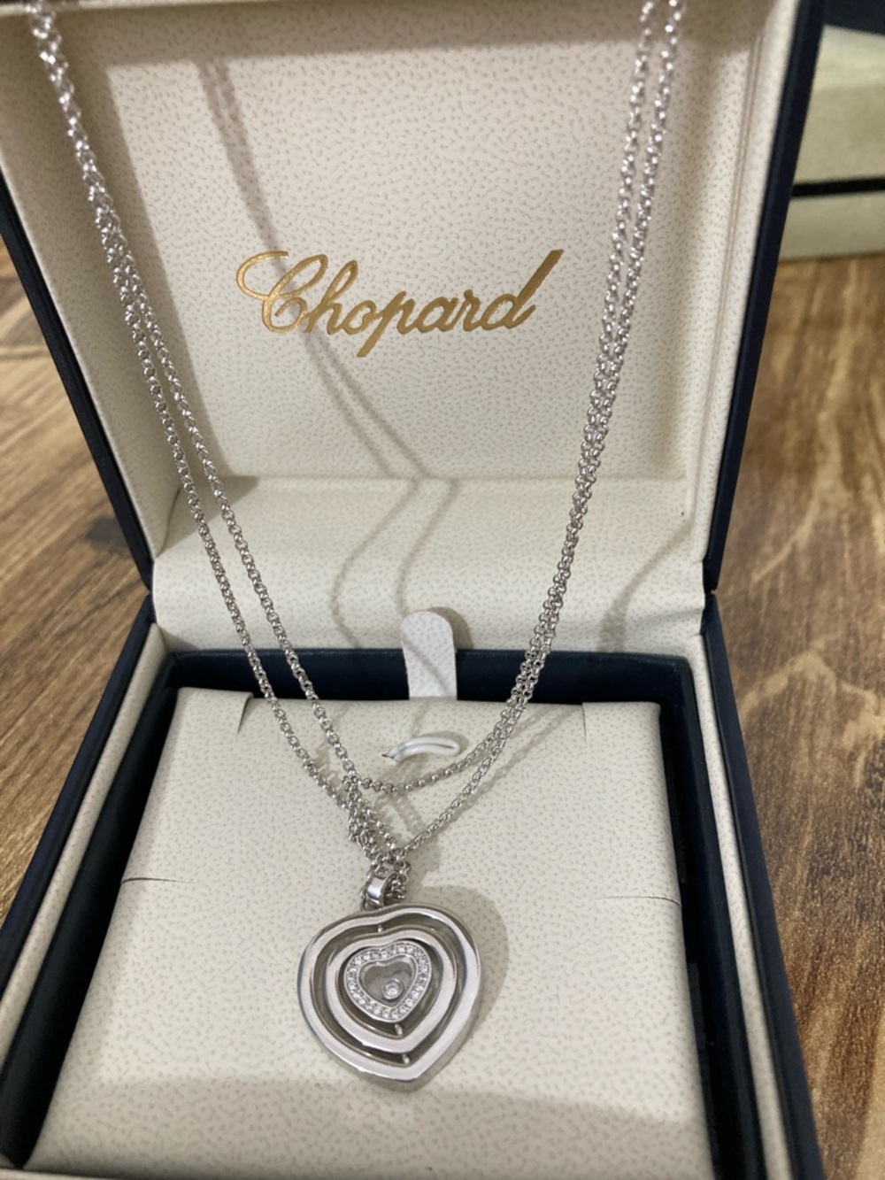 Authentic Chopard White Gold Heart Pendant Necklace with Diamonds